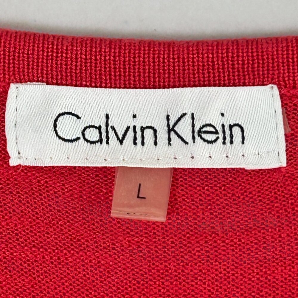 Calvin Klein Top Womens L Pink Linen Viscose 3/4 Sleeve Mixed Media Mesh Tassels - Picture 7 of 10